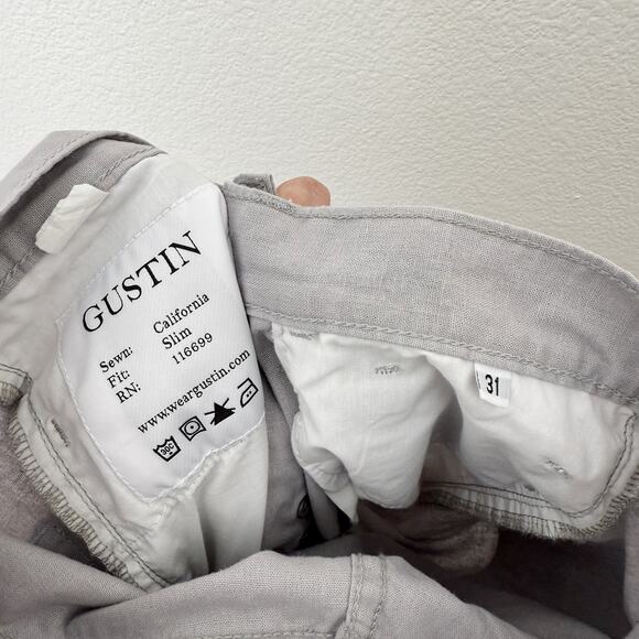 [Gustin] Light Gray Slim Straight Leg Linen Blend 5 Pocket Pants Men's Sz 31x32 - Picture 10 of 10